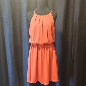 Lush Coral Mini Dress with Pleats